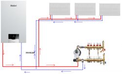 Schemat instalacji grzewczej z zaznaczonymi miejscami problematycznymi.