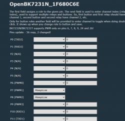 OpenBK7231N Pin Configuration Interface Pin settings in the OpenBK7231N interface