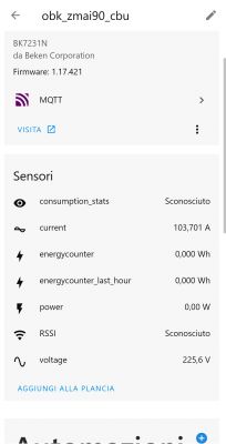 Screenshot of IoT device interface displaying various sensor readings.