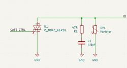 Circuit Diagram with Triac and RC Snubber Circuit diagram featuring a triac and RC Snubber components.