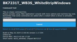 Screenshot of the Command Tool interface for BK7231T_WB3S_WhiteStripWindows.