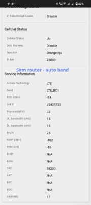 Zrzut ekranu z ustawień i statusu routera LTE.