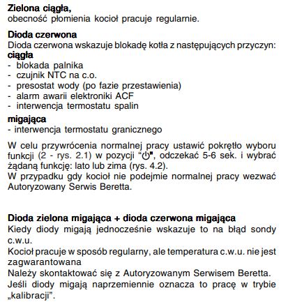 Instrukcje dotyczące diagnostyki diod i blokad kotła Beretta.