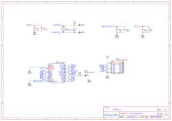 Schemat blokowy układu pomiaru energii elektrycznej z wykorzystaniem ADE7758 i izolatora ADUM1401, z pokazanymi połączeniami zasilania, sygnałów oraz filtrami RC.