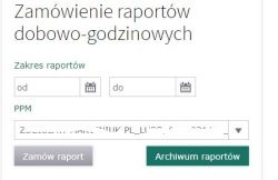 Ekran zamówienia raportów dobowo-godzinowych w systemie PGE.