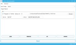 Flash Programmer window with a loaded binary file ready for flashing