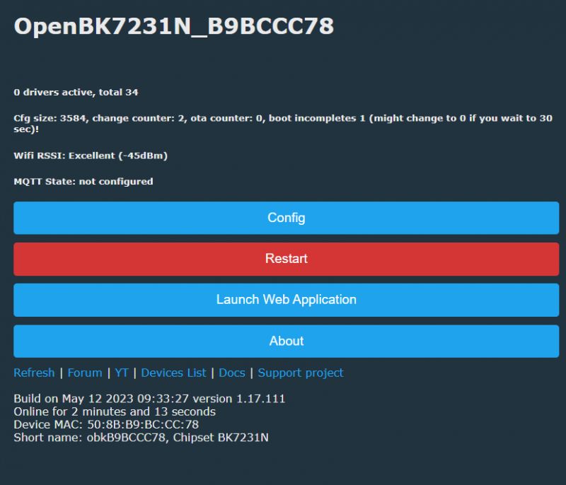 OpenBeken Configuration Panel OpenBeken configuration panel for BK7231N module