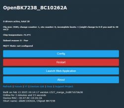 OpenBK7238_8C10262A user interface with options for configuration, restart, and web application.