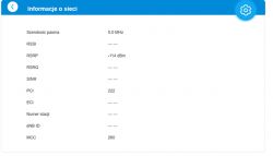Zrzut ekranu z informacjami o sieci komórkowej, w tym szerokość pasma, RSRP i inne parametry.