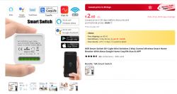 Promo for WiFi Smart Switch on AliExpress with reviews and app controls