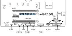Fragment schematu płyty głównej B550 AORUS ELITE z zaznaczonym zworką CLR_CMOS.