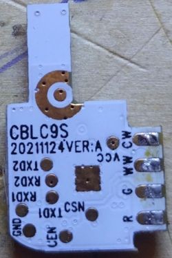 CBL C9S Module for Mini Wi-Fi CBL C9S module for mini Wi-Fi with visible pads VCC, GND, TXD2, RXD2, RX01, TX01, and CSN.