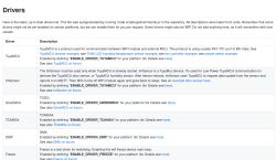 Driver table listing names and usage descriptions for various MCU modules