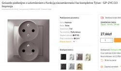 Double socket with grounding in titanium color by Ospel, displayed on a sales platform.