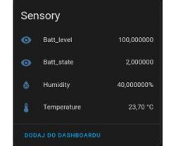 Screenshot displaying sensor values.