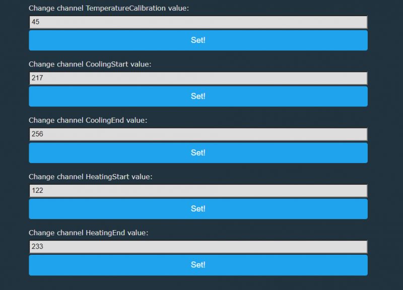 Thermostat Settings Panel Temperature settings interface with editable fields.