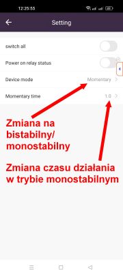 Zrzut ekranu ustawień aplikacji na smartfonie do konfiguracji sterownika WiFi.