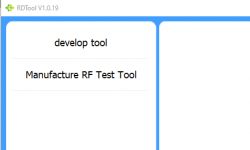Screenshot of RDTool V1.0.19 tool screen with two options: develop tool and Manufacture RF Test Tool.