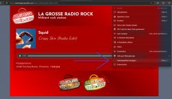 Zrzut ekranu strony internetowej La Grosse Radio Rock z odtwarzaczem muzycznym.