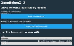 OpenBekenX setup interface with WiFi options and SSID field NaZdrowie