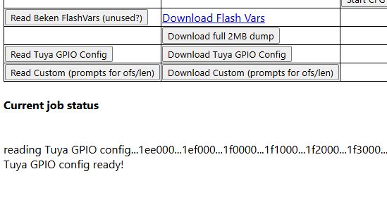 Screenshot of interface with message indicating Tuya GPIO config read complete