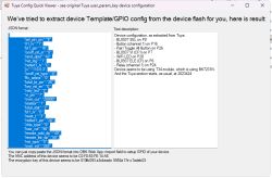 Screenshot of Tuya Config Viewer showing extracted GPIO/JSON configuration
