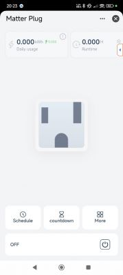 Matter Plug Control Panel Smart plug app screen with power measurement