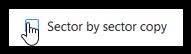 Ikona z ręką wskazującą opcję Sector by sector copy.