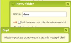 Błąd tworzenia nowego folderu na stronie https://chomikuj.pl/
