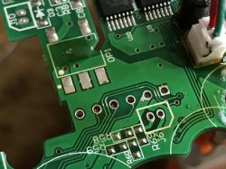 Tuya Energy Meter PCB Close-up of the Tuya energy meter PCB showing traces and components.