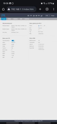 Screenshot of ZTE MF258K router settings, displaying LTE and Wi-Fi network statuses.
