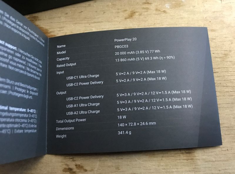 Specyfikacja powerbanku Green Cell PowerPlay 20 PBGC03 z pojemnością 20 000 mAh.