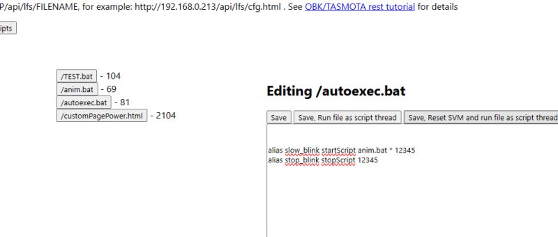 Editing /autoexec.bat File in OpenBeken Screenshot showing the editing of the /autoexec.bat file in OpenBeken.