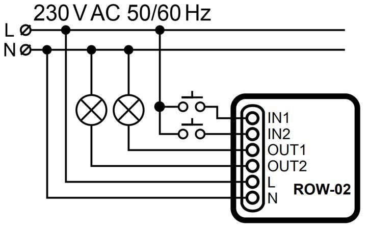 Wiring SUPLA ROw-2 to Control Two Lamps with a Two-Key Switch and WiFi