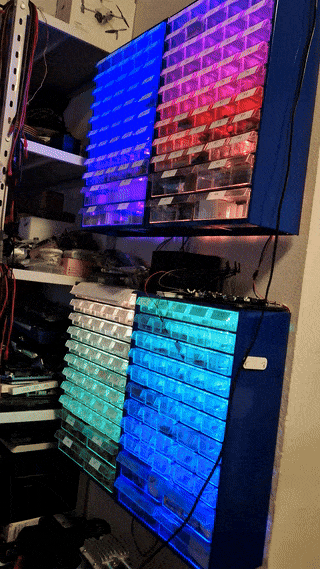 LED Animations on Workshop Drawers Animated LED lights mounted on drawers in a workshop.