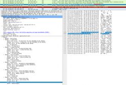 Screenshot from a network packet capture tool displaying HTTP POST and JSON data.