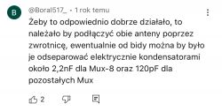 Fragment komentarza z informacją o doborze kondensatorów do anten.