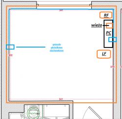 Plan pokoju z rozmieszczeniem instalacji audio i głośników