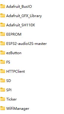 List of Arduino library folders showing examples of some installed libraries.