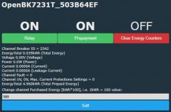 User interface displaying electrical energy information and relay settings.
