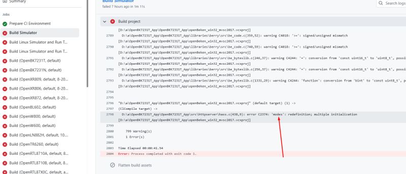 Build error showing redefinition and multiple initialization of variable “modes”