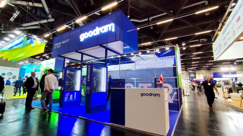 Goodram brand exhibition booth at a technology fair.