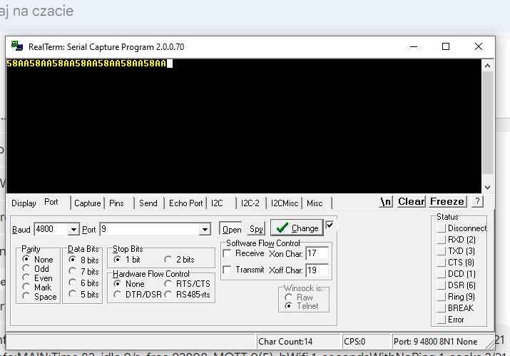 Screenshot of RealTerm serial communication program.
