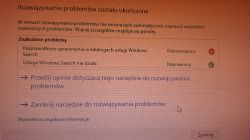 Okno narzędzia rozwiązywania problemów Windows Search z wynikiem: błędne uprawnienia nierozwiązane