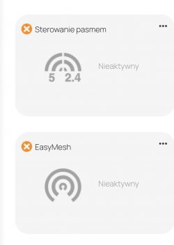 Zrzut ekranu z ustawieniami Wi-Fi pokazujący, że funkcje Sterowanie pasmem i EasyMesh są nieaktywne.
