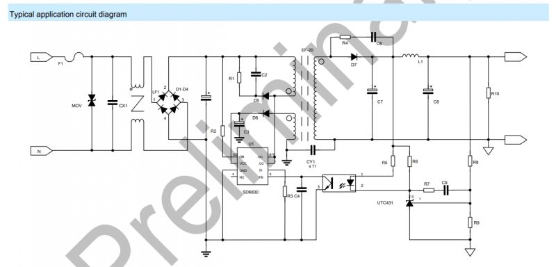 Schematu typowej topologii układu elektronicznego pokazujący różne komponenty takie jak diody, kondensatory i rezystory.