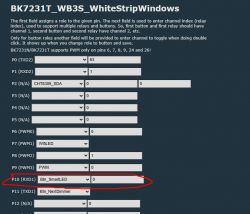 Screenshot of BK7231T settings with pin configuration.