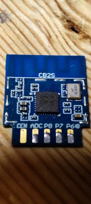 CB2S module with integrated circuit and connectors on a wooden background.