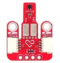 Red electronic PCB module with two white connectors and circular mounting holes