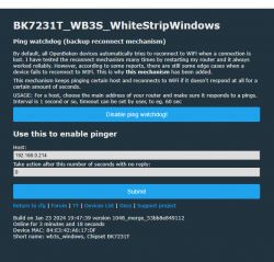 Configuration screen for the ping watchdog mechanism for the BK7231T device.